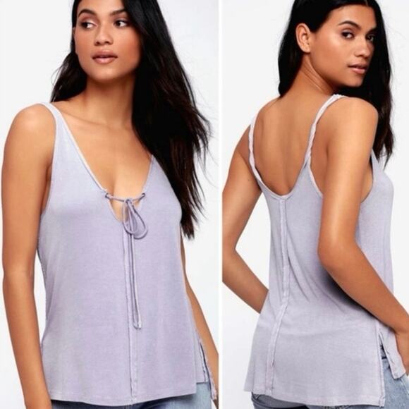 Free People We The Free Scarlett Lavender Tie Front Tank Top Size M EUC - Picture 1 of 5